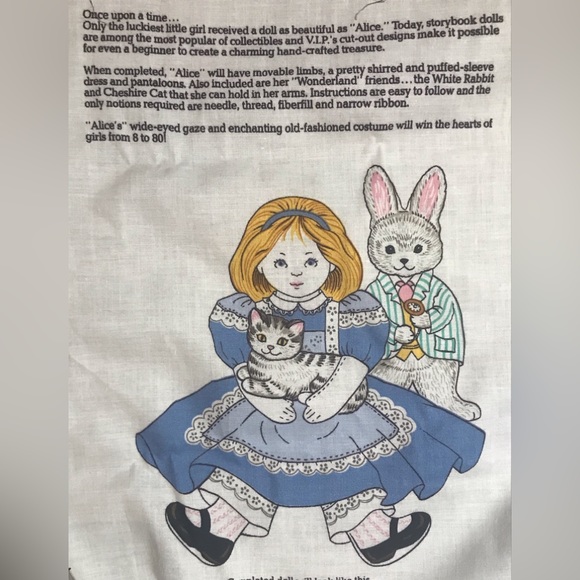 Vintage Alice in Wonderland doll set pattern with White Rabbit Cheshire Cat uncu - Picture 1 of 6